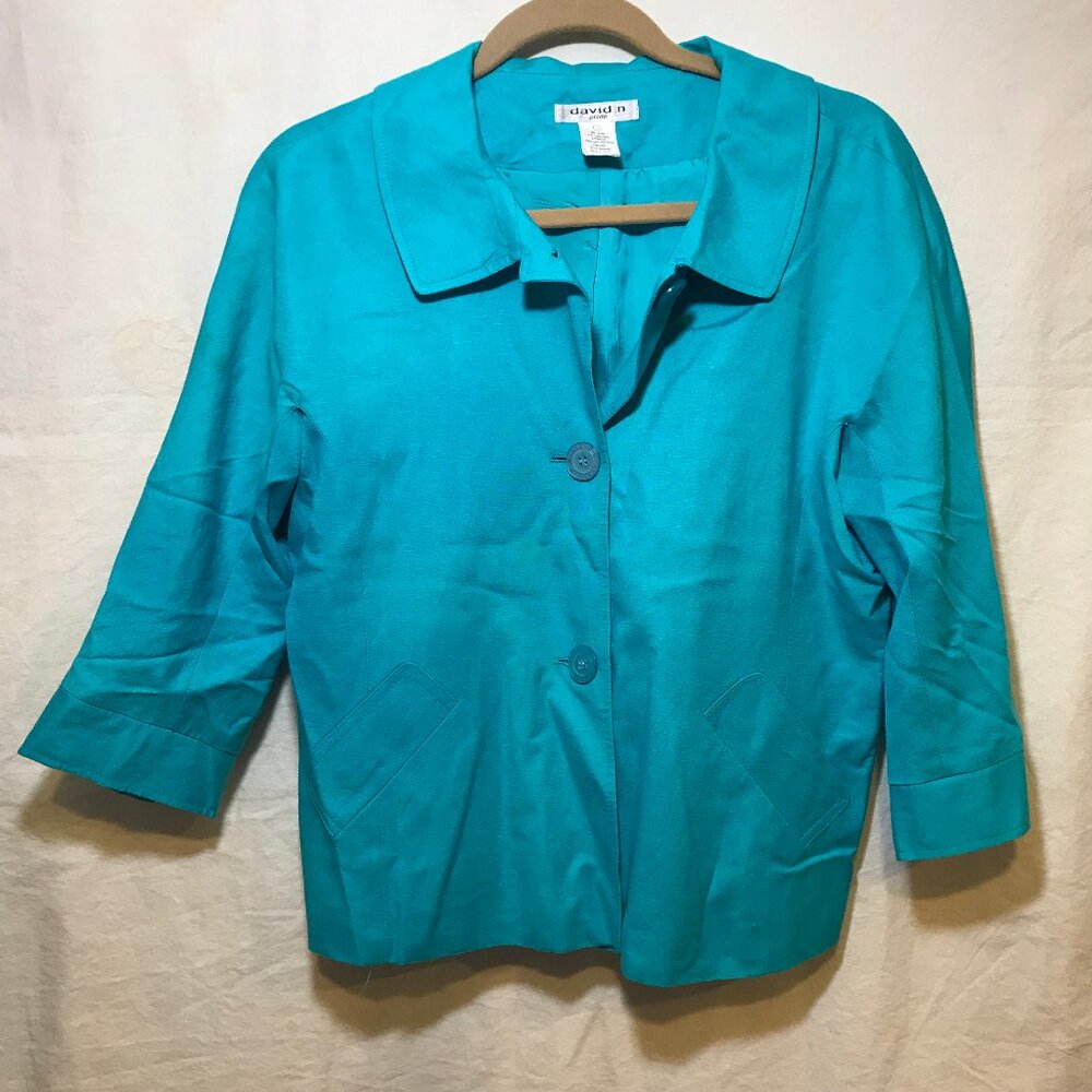 David N. Blue Blazer Button Up Jacket EUC Petite Size 14P Casual Career Work Fun